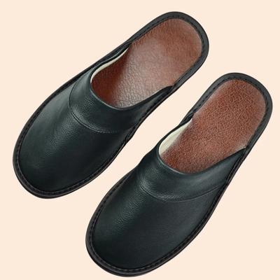 Cow Leather Slippers Unisex Big Sizes Linen Home Male Indoor House for Men's Slippers Women Man Slipper Luxury Soft Flat Shoes