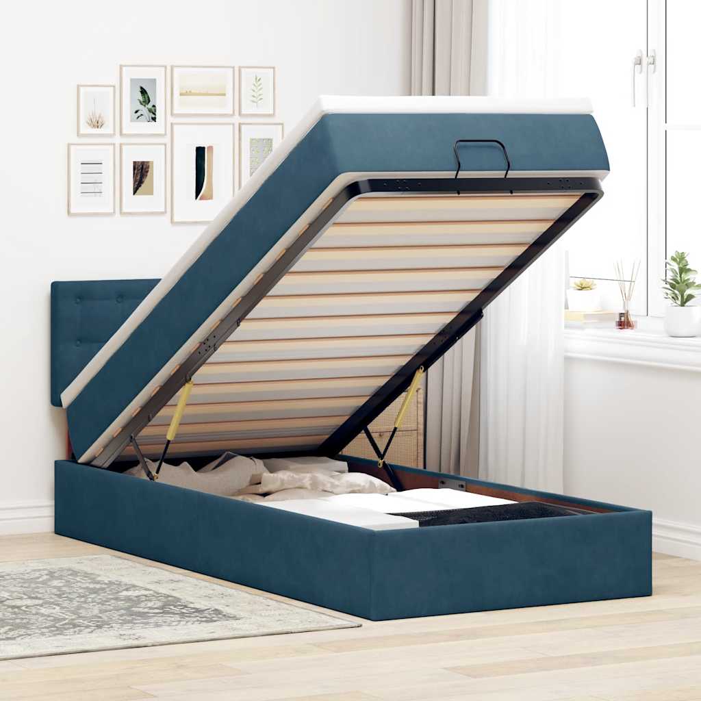 Ottoman Bed with Mattress Dark Blue 80x200 Cm Velvet