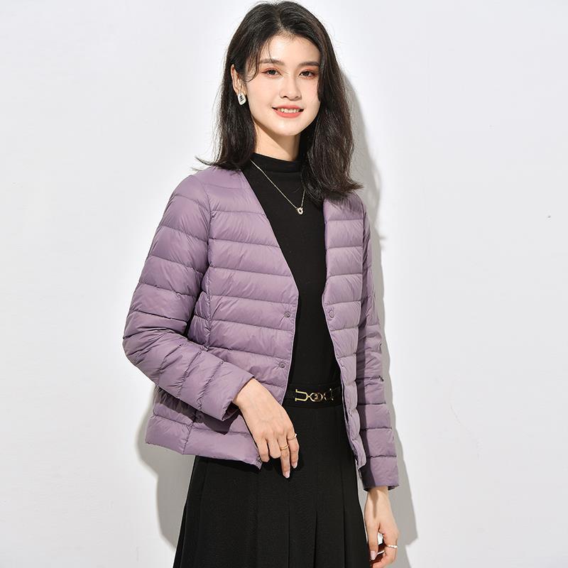 White duck down light down jacket women's winter new slim-fit warm short jacket round neck V-neck inner and outer wear liner