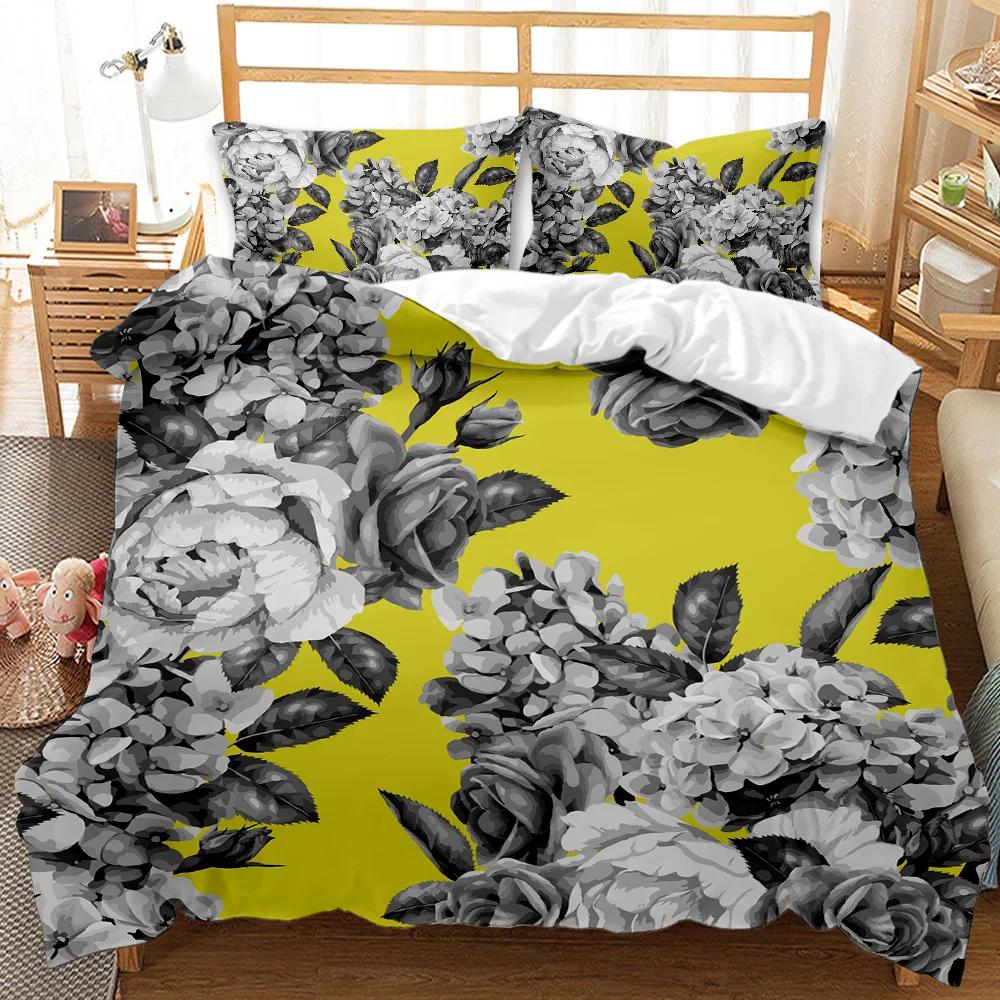 Flower Duvet Cover Set Colorful Flower Fresh Garden Botanical Twin Comforter Cover Women Flower Polyester Bedding Set Queen King