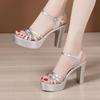 Moda Taglia 32-43 Donna Sandalo con Tacco Alto Sandalo Estivo da Donna Scarpe per Ufficio e Festa Donna Tacco Piattaforma in Pelle Verniciata Sandalo Elegante