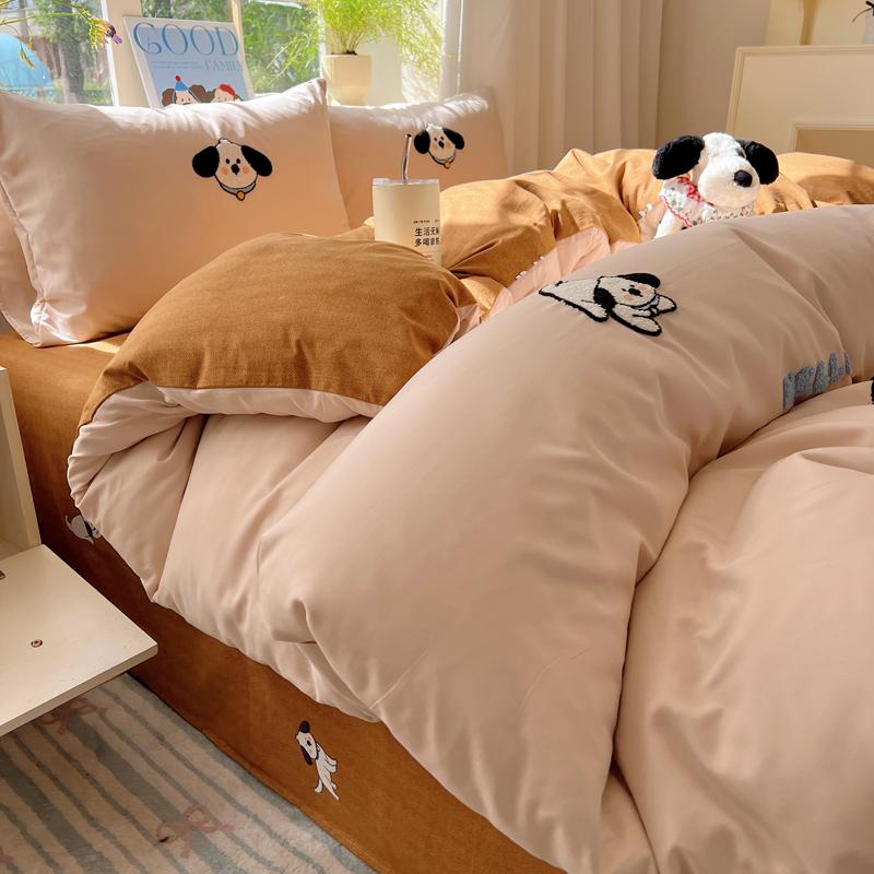 New Cartoon Duvet Cover Set Towel Embroidery Bedding Set Double-Sided Design Bed Sheet Set Adult and Children Bedroom Decor