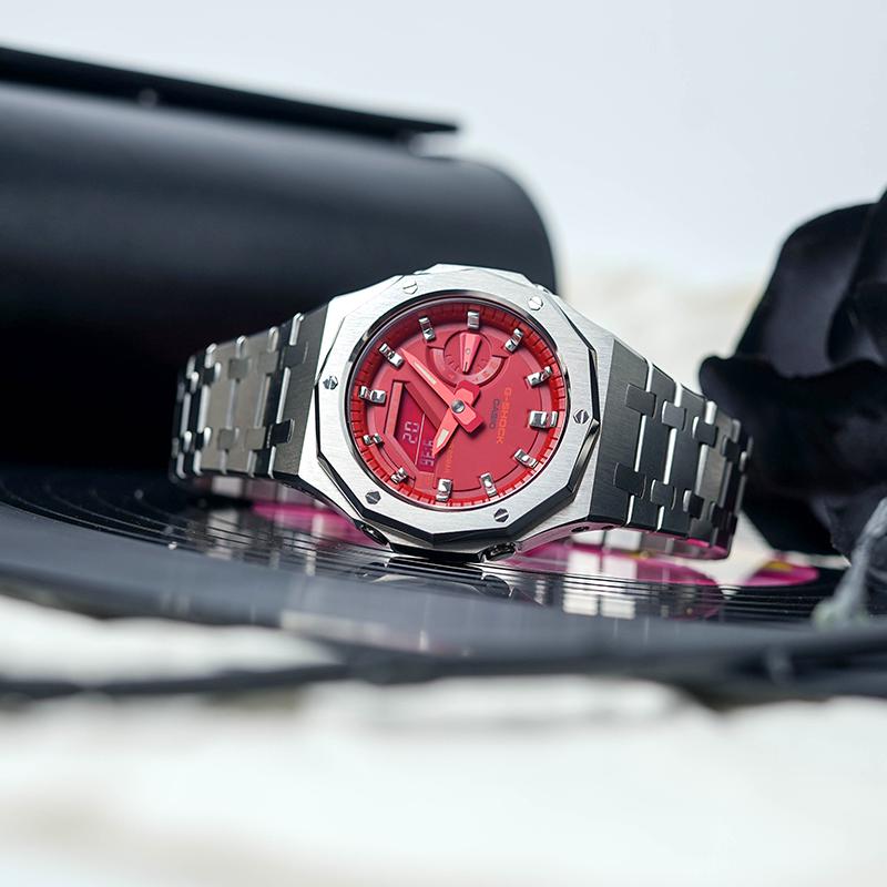 Casio Men Liquid Crystal,Analog Dual Display Series Red Watch GA-2100-4A(Watch8--)
