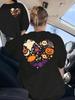 Fashion Casual Unisex Shortsleeve Halloween Tee Crew Neck Tshirt With Front Back Doublesided Pattern Print For Holiday Daily Wear Tops