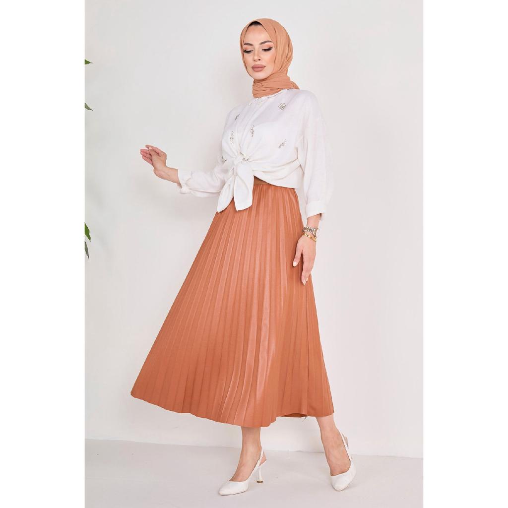 Fusta neagră plisată pentru femei, medie, simplă - 23036