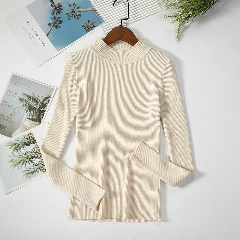 New Autumn Long Sleeve Base Knitted Sweater Women Winter Fashion Half High Collar Pullover Women Sweaters Vintage Slim Fit Solid Casual Knitwear 24970
