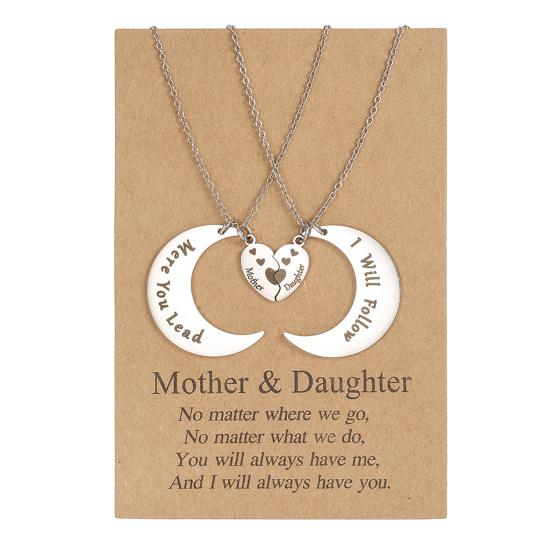 

1 Pair Necklace Family Bonds Moon Heart-Shaped Pendant Necklace Mom Daughter Matching Charm Necklace Jewelry Accessories 1 Pair