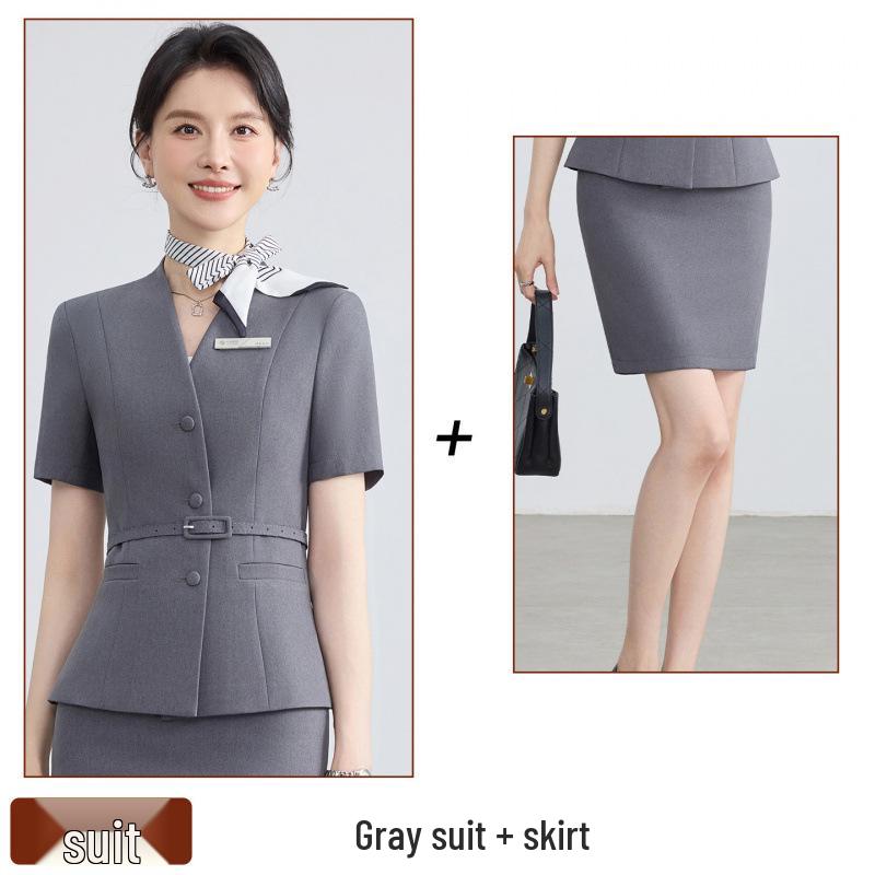 Women's Black Short-Sleeved Suit Set – Summer Lightweight Uniform for Hotel Receptionists, Sales Offices & Jewelry Stores