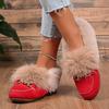 Fluffy Loafers with Decorative Buckles, Warm and Cozy for Winter, Easy Slip-On Flat Shoes for Women