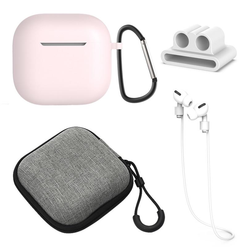 

5Pcs Accessory Kit For AirPods 4 Silicone Case + Storage Box + Neck Strap + Earphone Holder + Keychain Pink