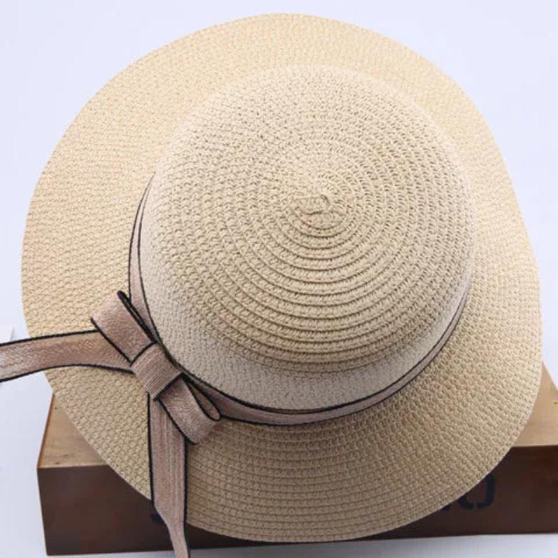 WTEMPO Women's Foldable Solid Color Casual Bucket Hats Summer Flower Bow Wide Brim Travel Beach Straw Hats