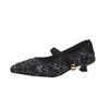 Fashion 2025 Tendencia Spring/Summer New Women's Single Shoes High Quality Sequined Fashion  Jane Shoes Wedding Heels