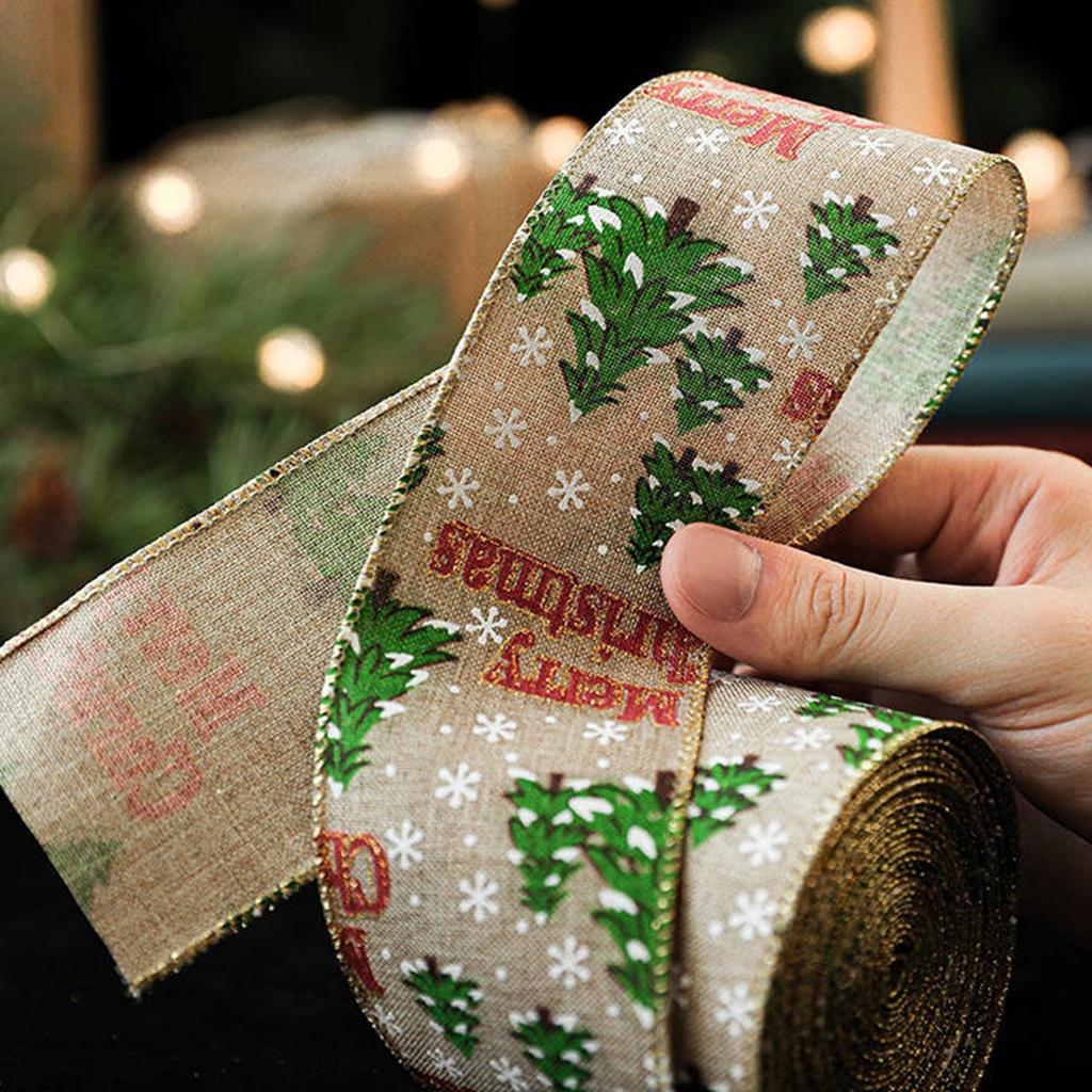 Christmas Webbing, Imitation Linen Ribbon Decoration, Bow Accessory, Snowflake Christmas Ribbon.