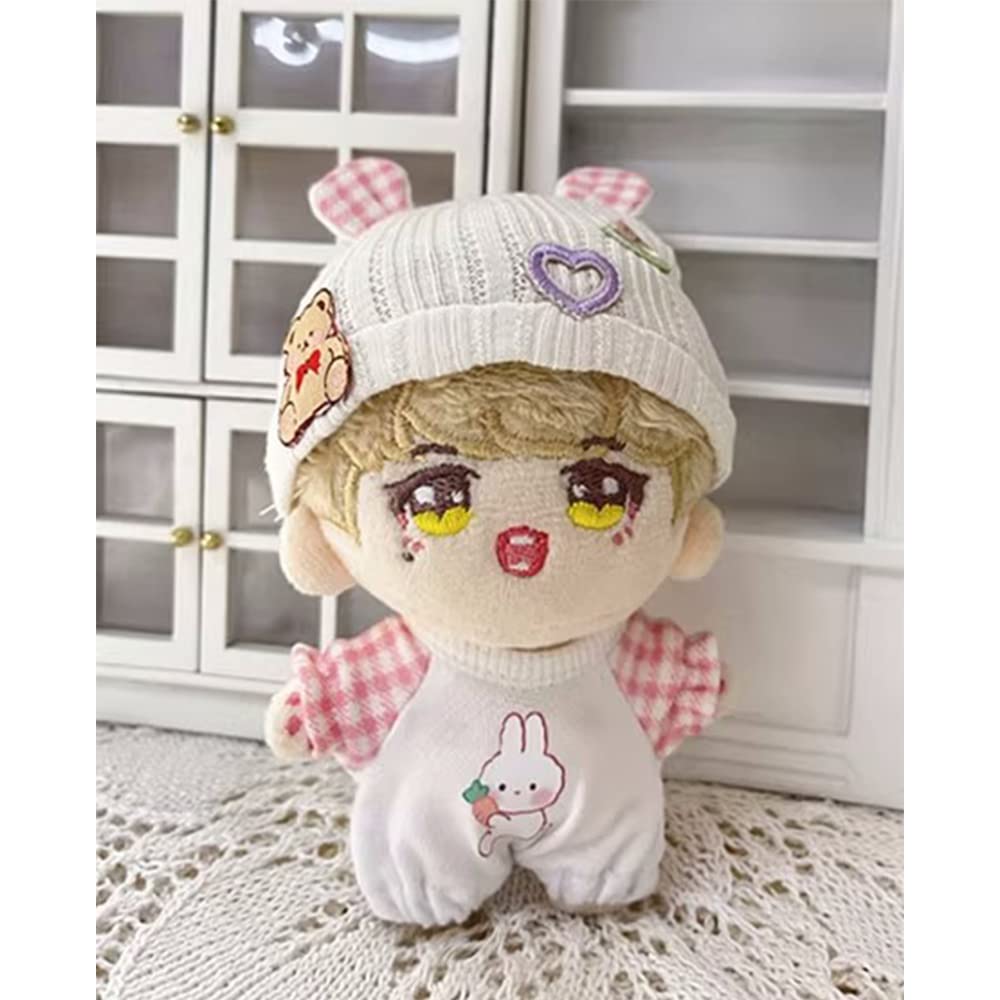 niannyyhouse 10cm Plush Clothes Loose Fitting Crawling Wear Bear Ear Hat Bodysuit Dress Up Cotton Doll Clothes (Khaki)