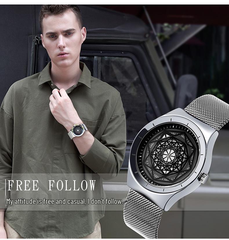 Sanda Men's Quartz Watch with Geometric Dial and Leather or Mesh Strap