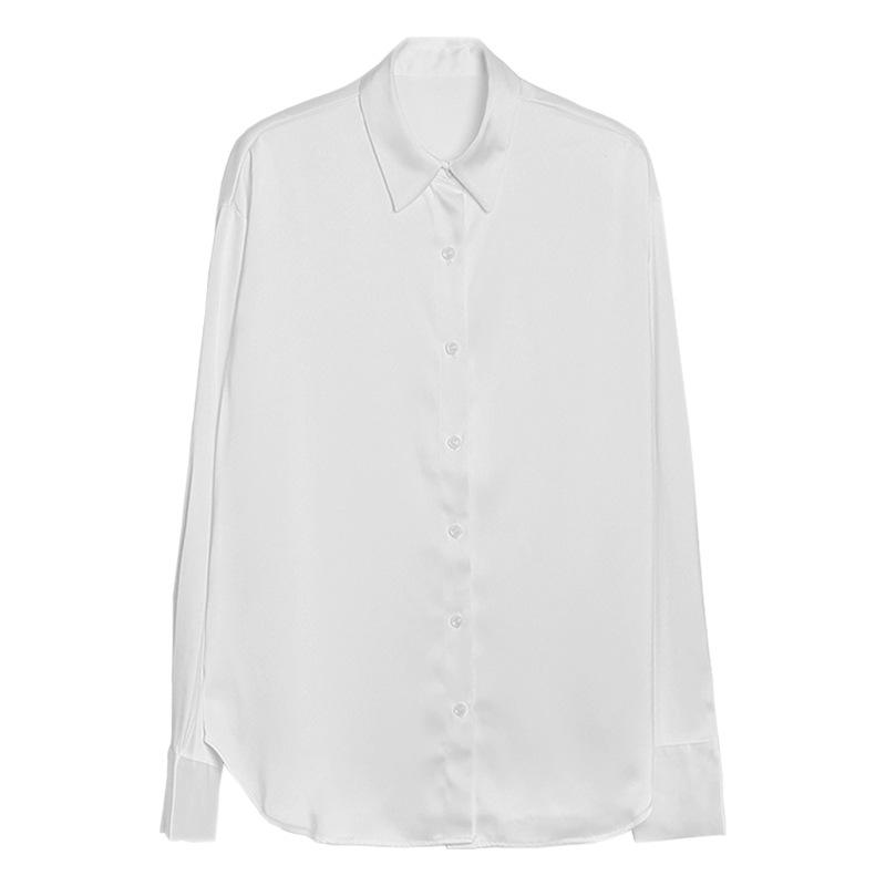 Casual Comfortable and Versatile White Shirt Female Design Sense Niche Satin Blouse Vintage Career Blouse Fall Temperament Elegant Fashion Top