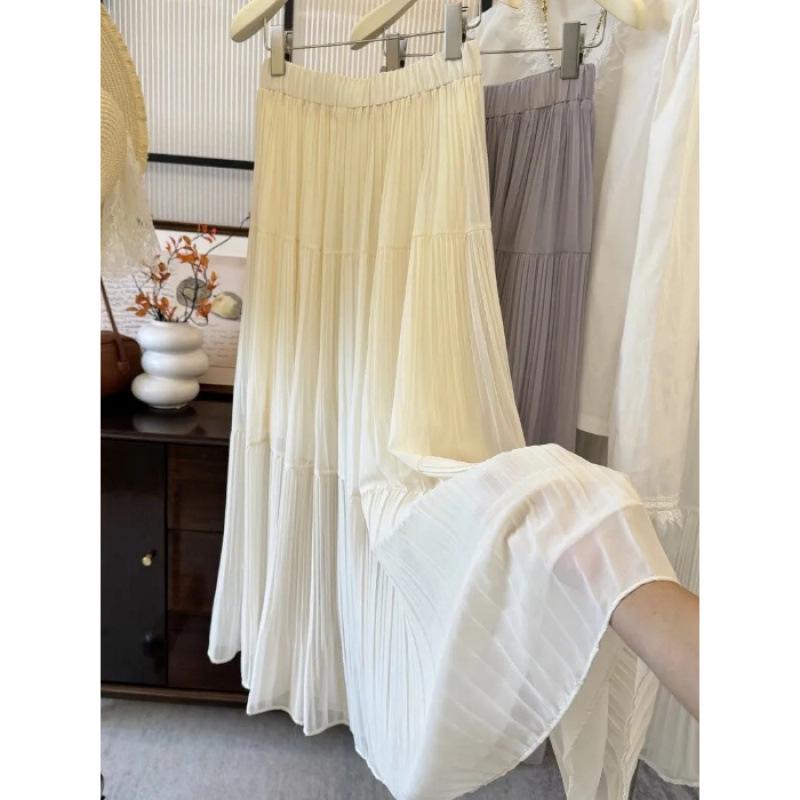 

Rainy Mist Purple Wisteria Pleated Midi Skirt: Loose A-line for Spring & Autumn M