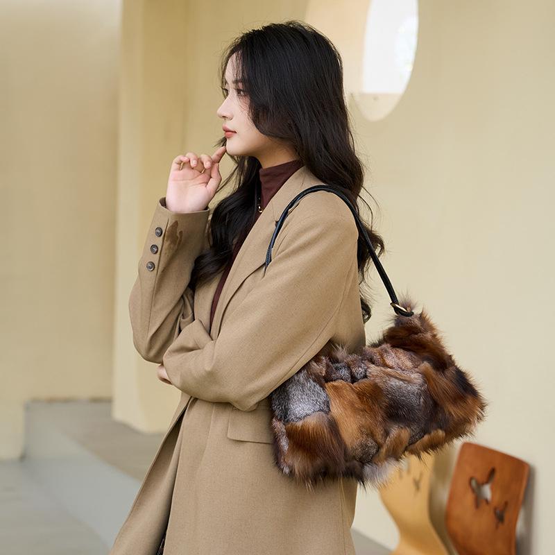Vintage Leopard Print Underarm Bag Fashion Milk-patterned Horsehair Shoulder Bag Genuine Leather Adjustable Zipper Dumpling Bag