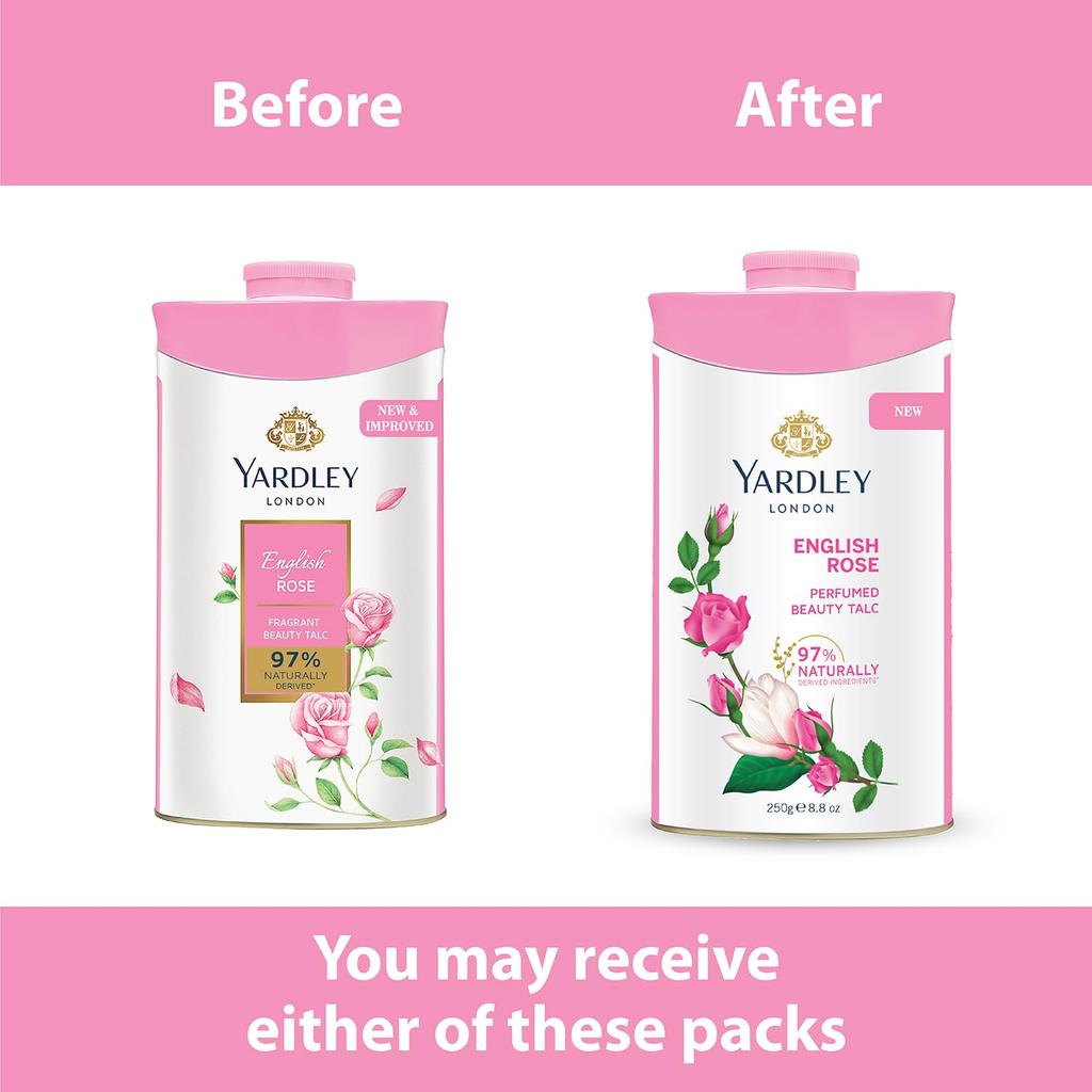Yardley London English Rose Perfumed Talc Spray for Women 250g Pack of 1 Soft Silky Skin Fragrance