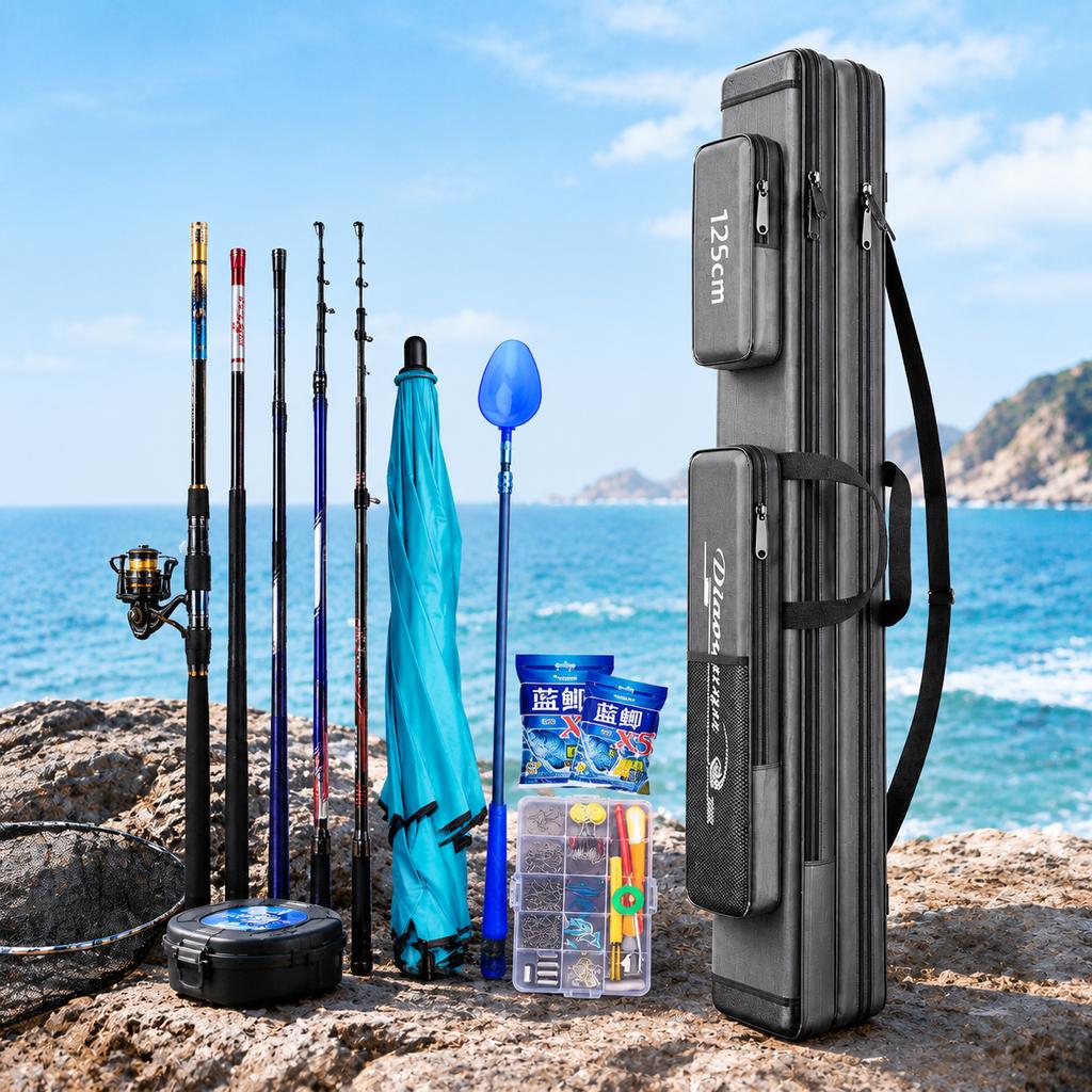 Sea Fishing Rod Bag Double-Layer Rectangular Oxford Fishing Tackle Storage Bag with Shoulder Strap