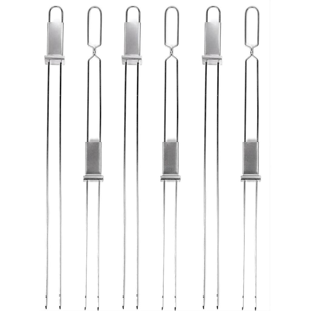 Espetos Duplos de Aço Inoxidável para Churrasco Semi-Automáticos com Empurrador para Assar e Kebab