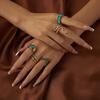 Set Of 5 Golden Rings Retro Punk Vintage Snake Heart Green