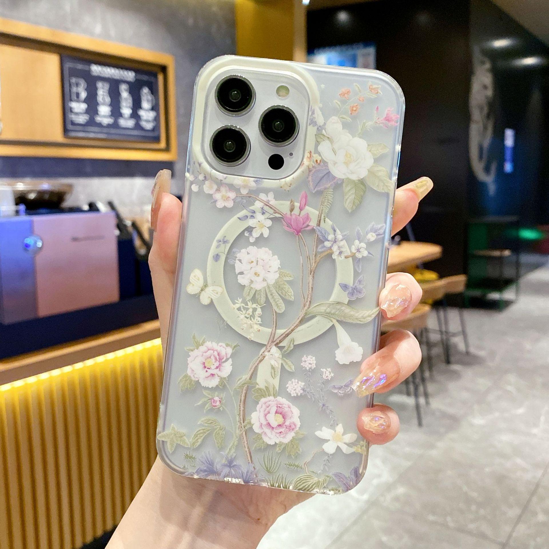 

iPhone 17 Case: Fresh Flowers Design, Strong Magnetic for 16 Pro Max, Drop-proof iPhone 15 Pro Max