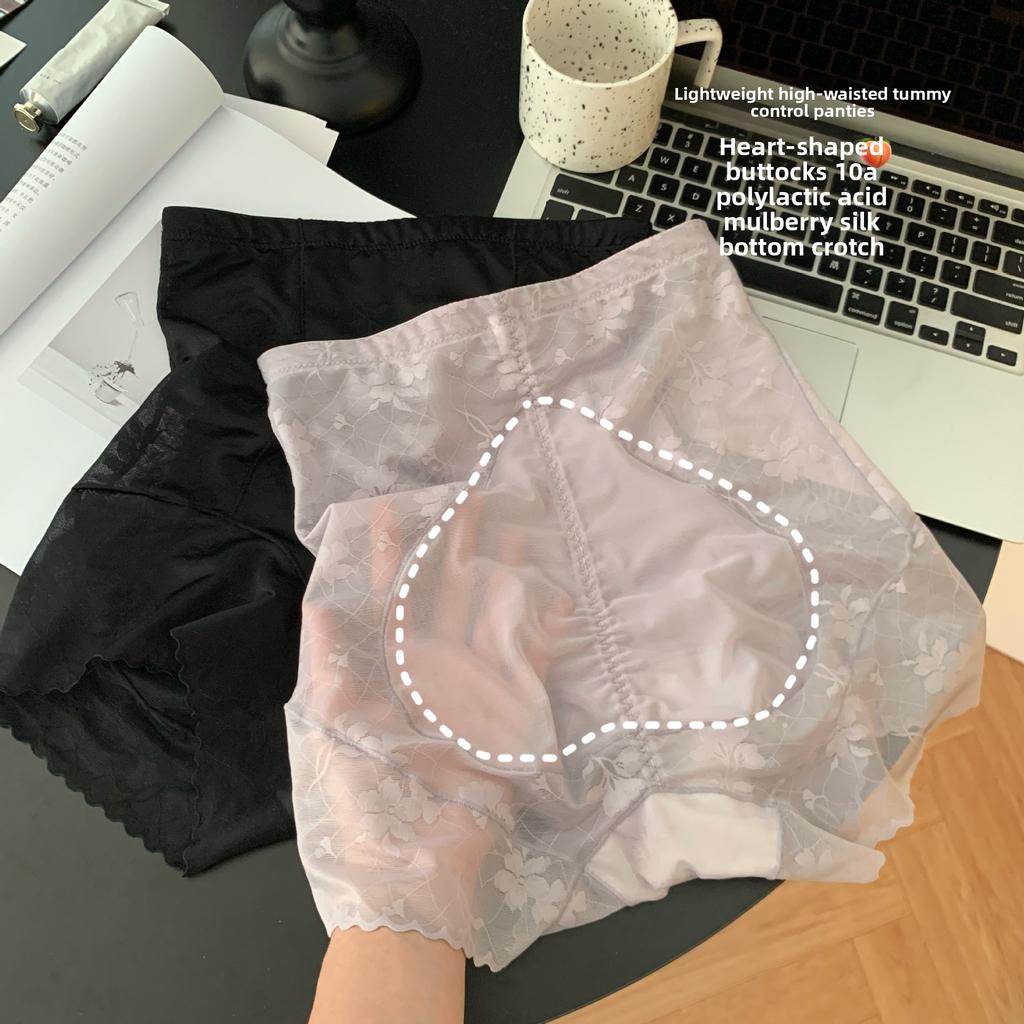 Lady Spring and Autumn Lace Jacquard Heart Hip Antibacterial High Waist Light Belly Flat Angle Underwear