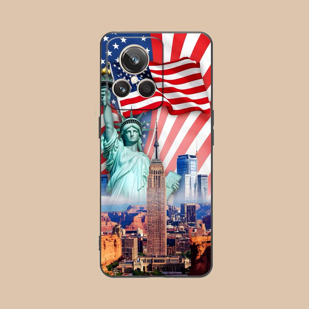 

USA America Flag Matte TPU Mobile Phone Case for Realme 15 14 13 12 11 10 9 Pro Plus T i Lite 5G Colorful Printing Cover realme 9i 5G