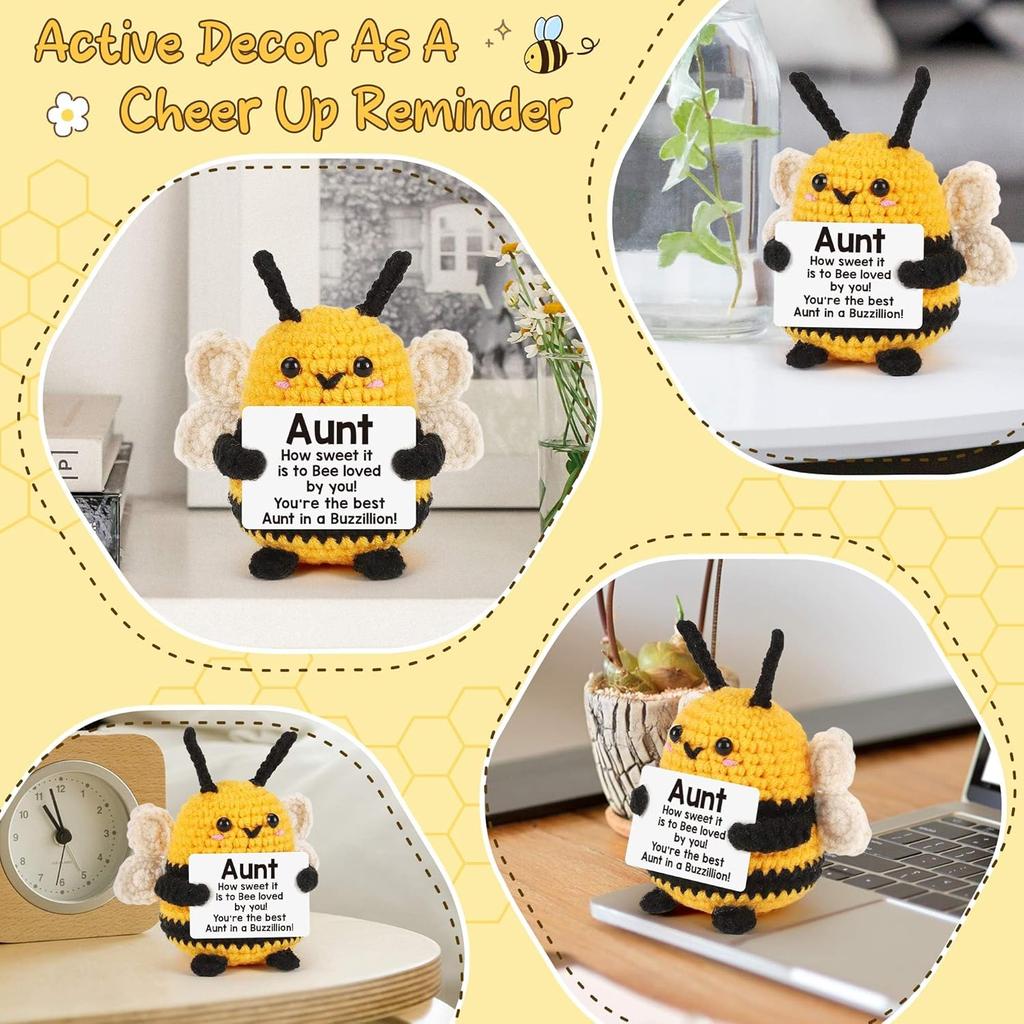 Aunt Christmas Birthday Stocking Stuffers for Auntie Valentines Mothers Day Unique Aunt Gifts from Niece/Nephew, Handmade Positive Crochet Bee