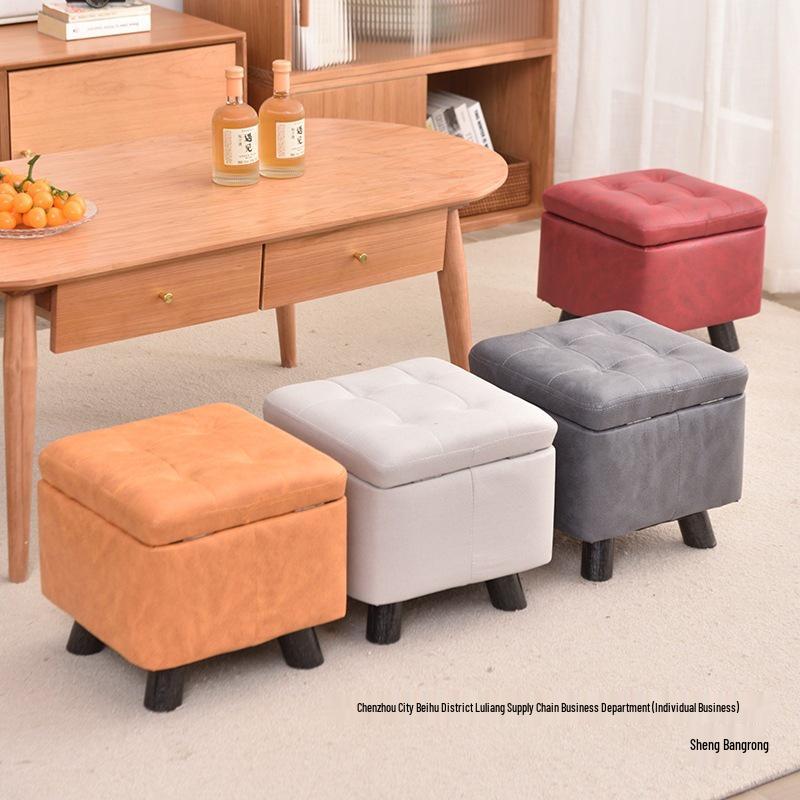 Small Solid Wood Storage Stool for Living Room - Coffee Table, Sofa Footstool, Shoe Changing Station