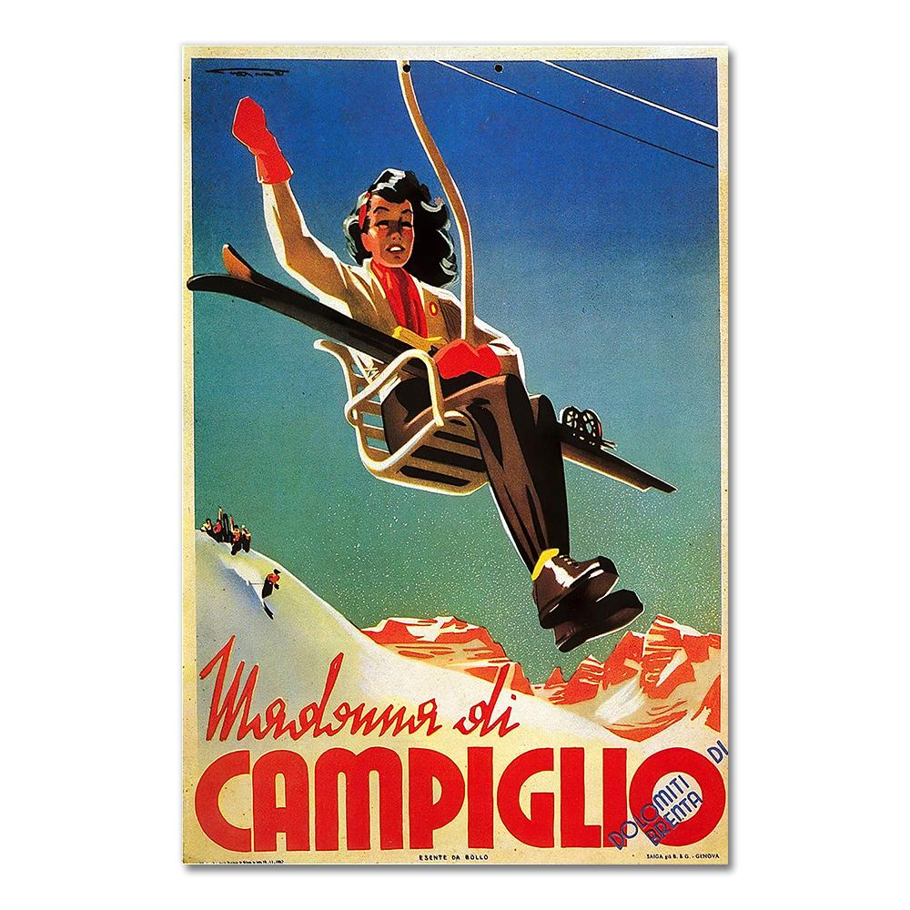 Retro Ski in America Canvas Painting Skiing Vintage Wall Kraft Posters Coated Wall Stickers Home Decoration Pictures Gift