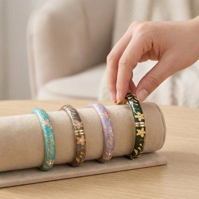 Colorful Vintage Cloisonne Bangle Traditional Chinese Flower Crystal Bangle Classic Enamel Floral Women's Hand Bracelet Girls
