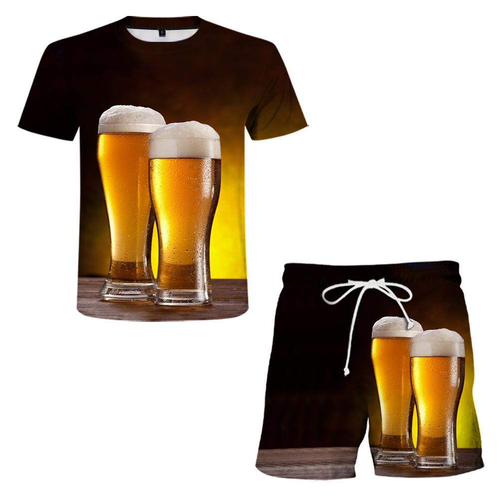 

Мужская футболка с коротким рукавом, шорты, костюмы из двух частей, мужская мода, пивные комплекты с 3D-печатью L