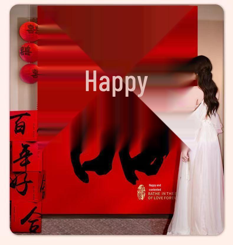 Double Happiness Chinese Calligraphy Wedding Banner for Living Room and Courtyard Decor