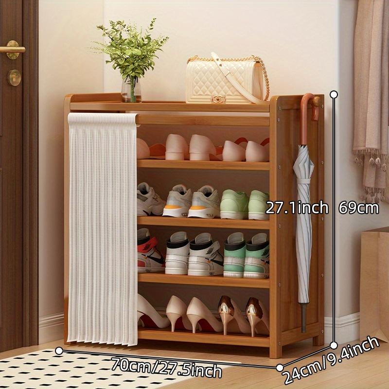 1pc Shoe Cabinet + Curtain Combo Set, Shoe Cabinet, Multi-Purpose Shoe Cabinet Shelf Storage Rack, Bamboo Material Is Strong and Durable