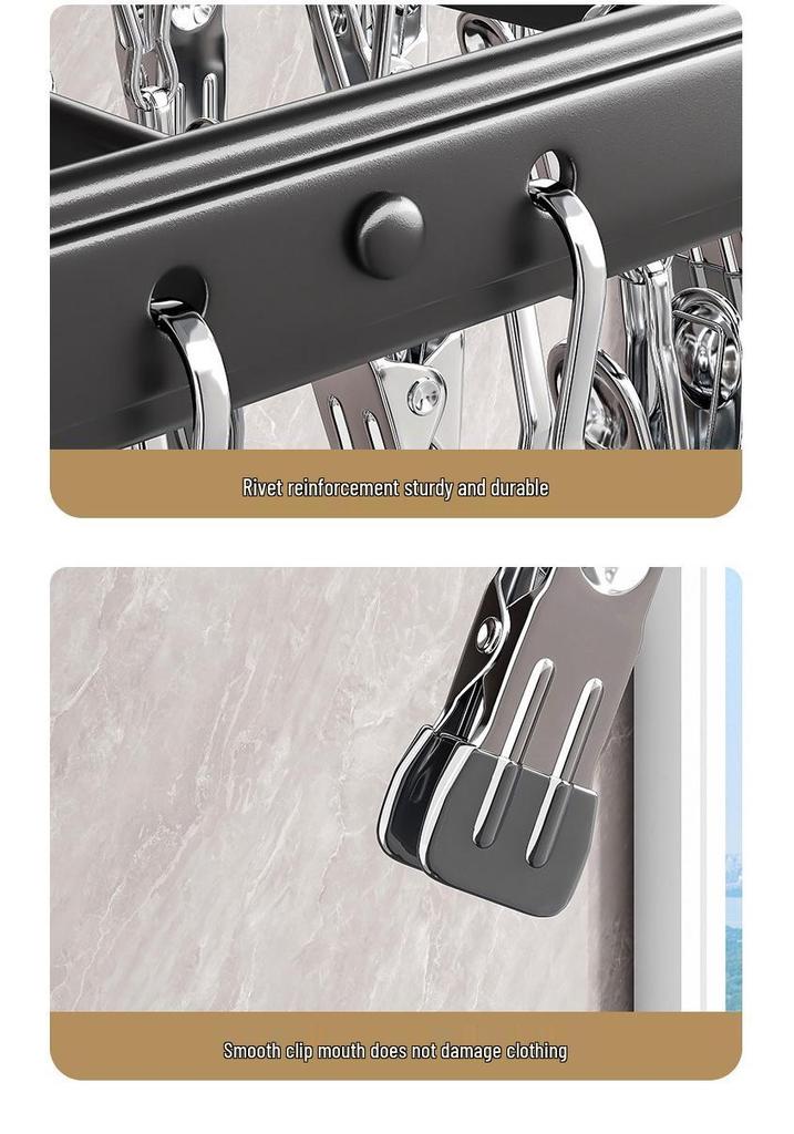 Aluminum Alloy Multi-Clip Clothes Drying Rack for Balcony and Underwear