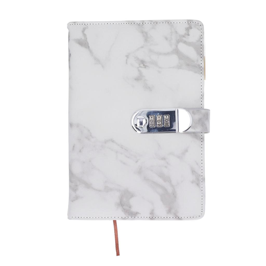 Locked Notebook Ribbon Bookmark Waterproof Cover Lined Notebook with Password Lock for Office School Gray