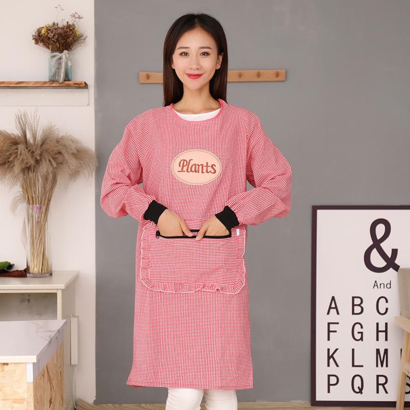 Korean Style Long Sleeve Oil-Proof Cotton Apron for Women and Men – Cute and Fashionable Kitchen Smock for Summer