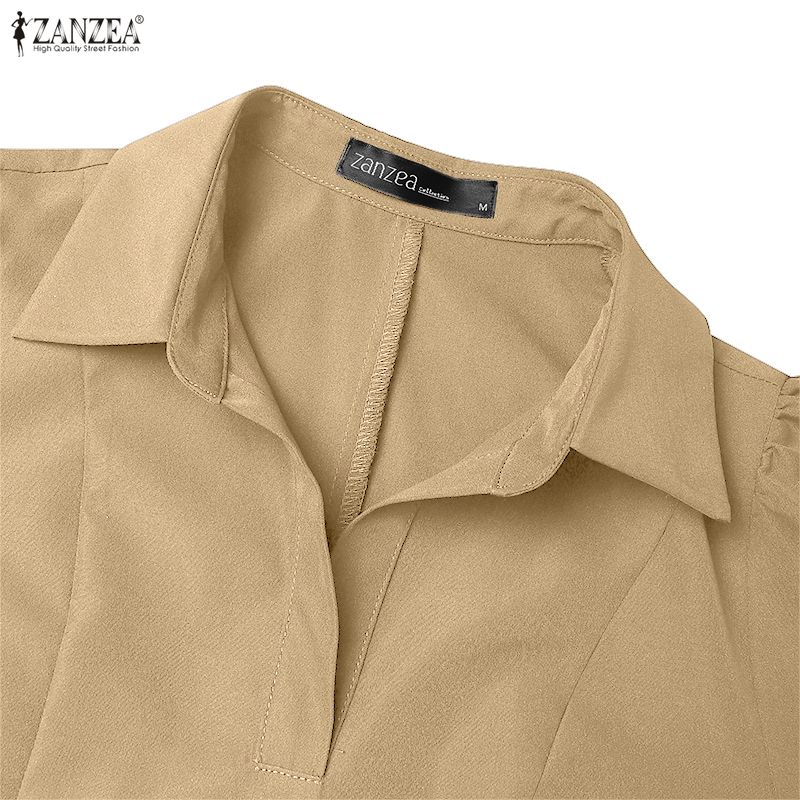 ZANZEA Vestido largo suelto informal de manga larga con cuello vuelto para mujer