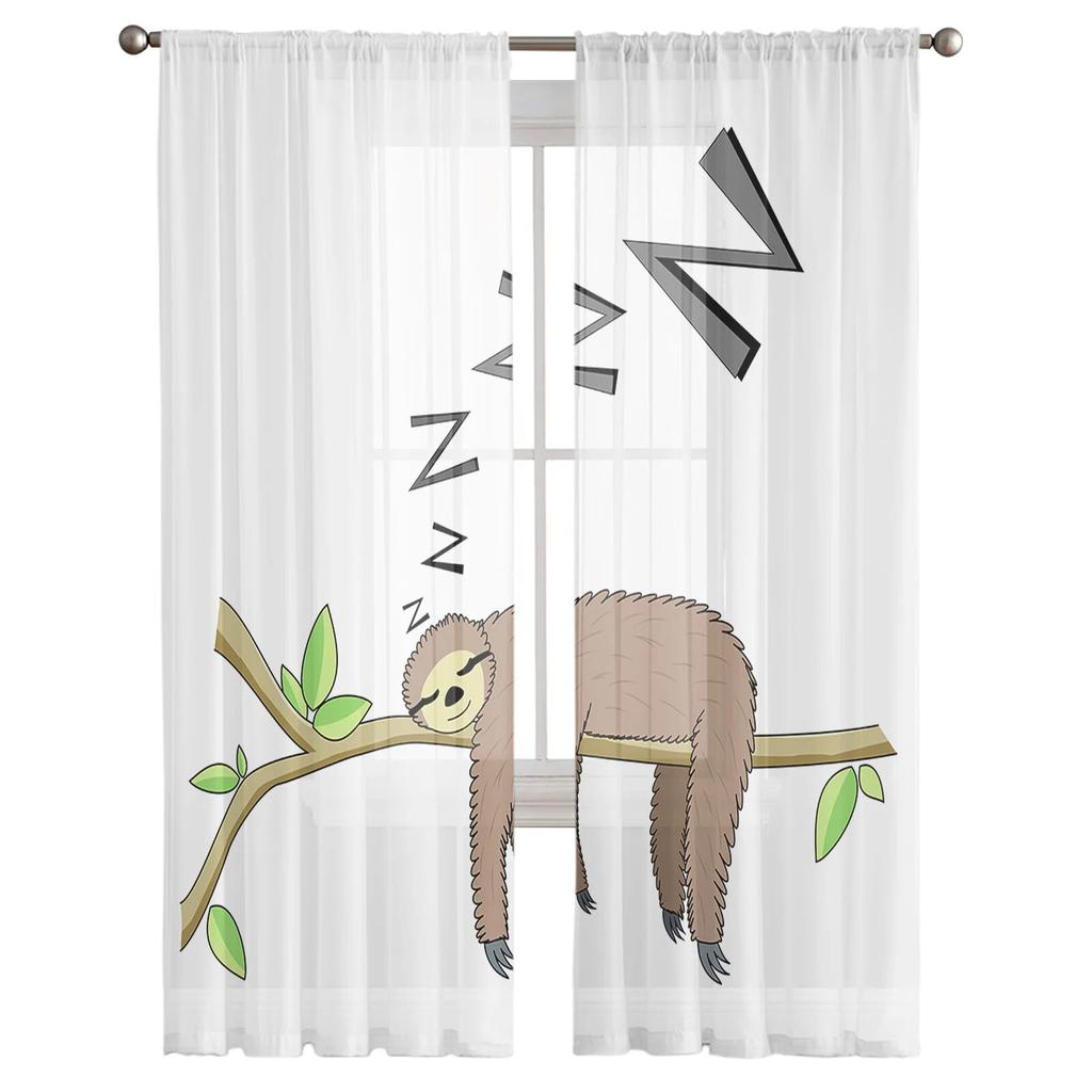 Animal Cute Sloth Cartoon Luxury Tulle Curtains Modern Living Room Kitchen Chiffon Curtain Bedroom Sheer Valance Curtain