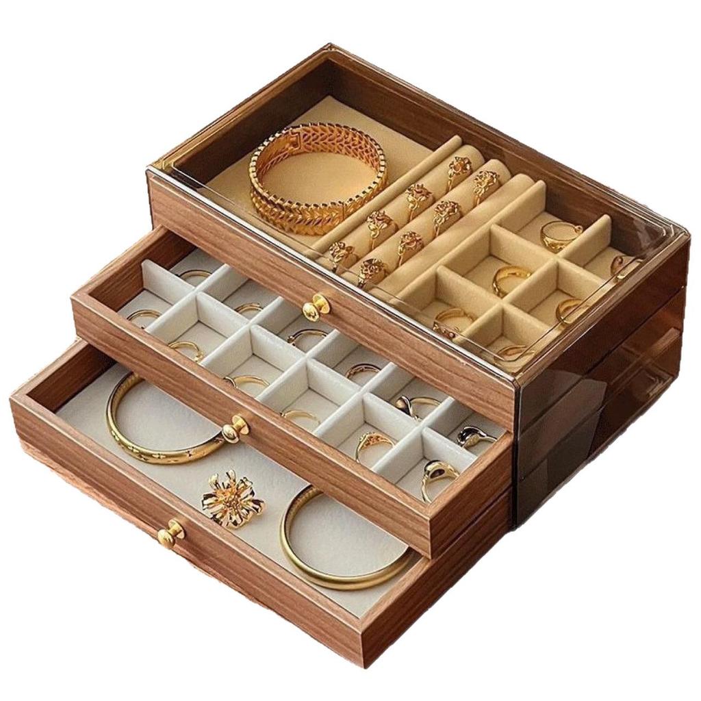 Exquisite Walnut Jewelry Box with Anti-Oxidation for Rings, Bracelets, Necklaces, and Earrings