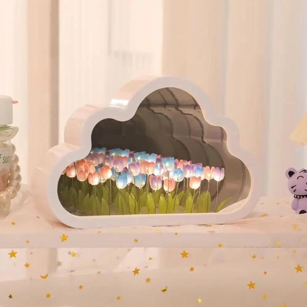 DIY Wolke Tulpe LED Nachtlicht Spiegel Tischlampen Schlafzimmer Ornamente Dekoration Spiegel Tischlampen Nachttisch Handgemachtes Geschenk