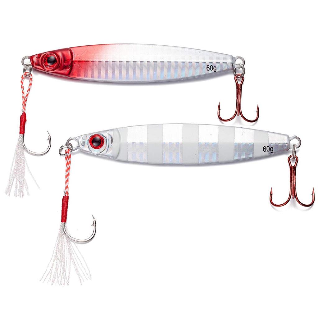 Olerud Fishing Tackle Metal Jig D with Assist Hooks Red Hooks for Less Visibility to Suitable for All for Sea Spanish and Yellowtail 8-Color Set,