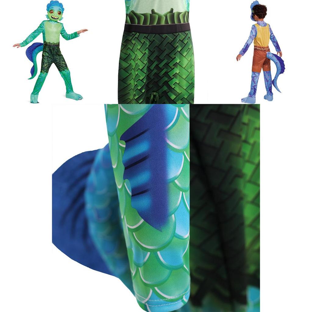 Disney Luca Alberto Cosplay Costume Set For Kids Sea Monster Halloween Carnival Party Jumpsuit With Mask