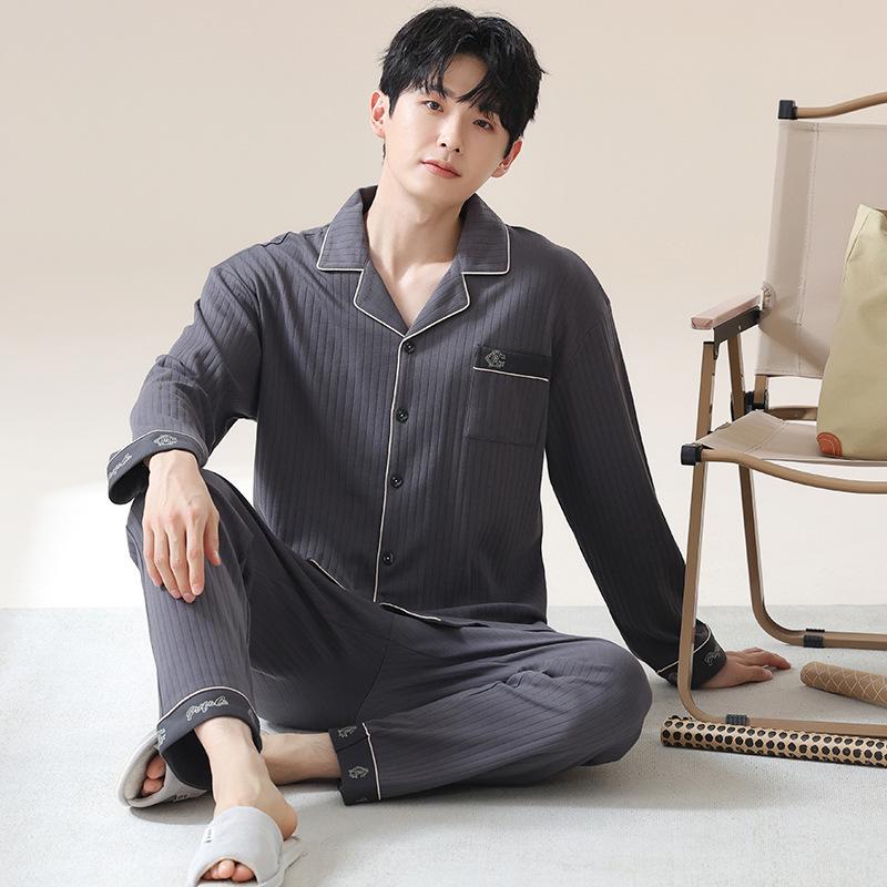 Men's 2024 Plaid Long-Sleeve Pajama Set – Oversized, Spring/Fall, Indoor/Outdoor Wear