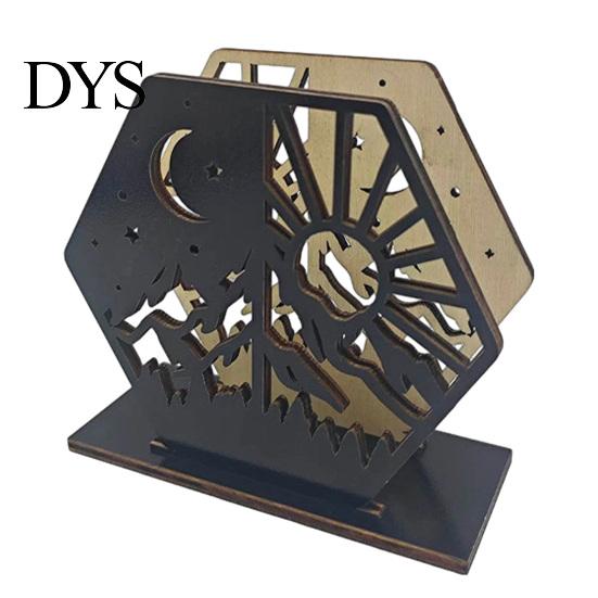 Stable Wood Napkin Holder for Counter Wooden Hollow Holder, Black Silhouette Pattern, Decorative Vertical Easy Clean Storage Organizer Stand,