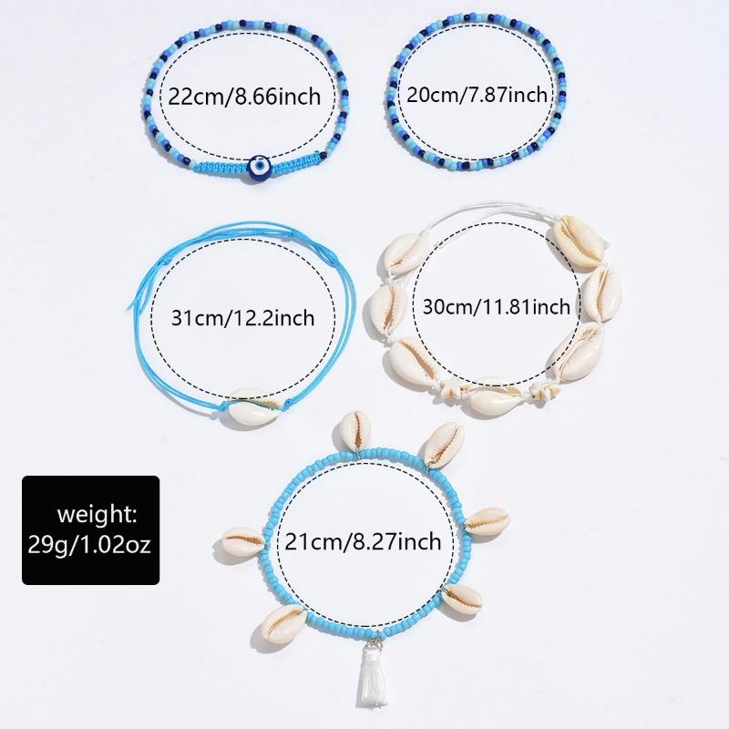 Shell Anklet Summer Ocean Wind Accessories Female Versatile Personality Handmade Blue Rice Bead Starfish Leg Ring