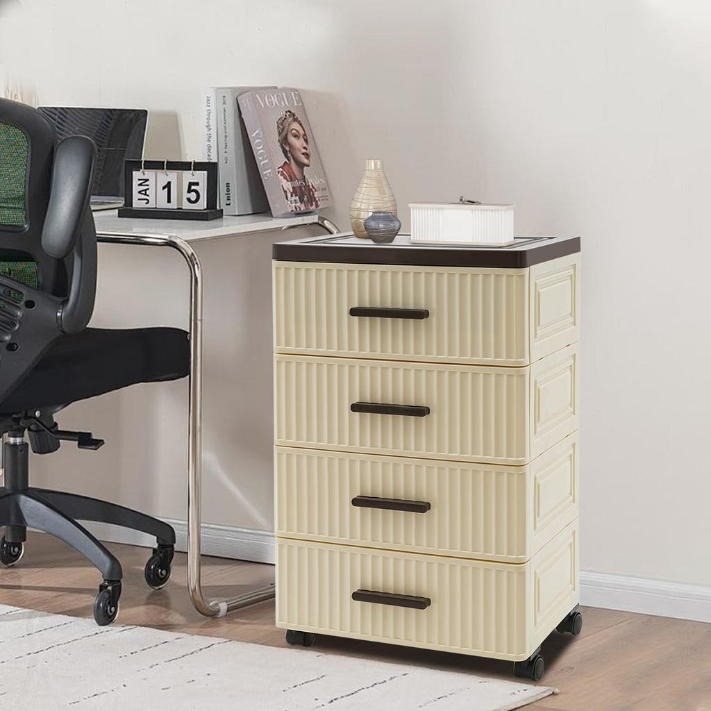 Dulap Organizator cu 4 Nivele pentru Noptieră cu Roți, Unitate cu Sertare Multiple pentru Dulap, Comodă pentru Dormitor, 35x26x57cm