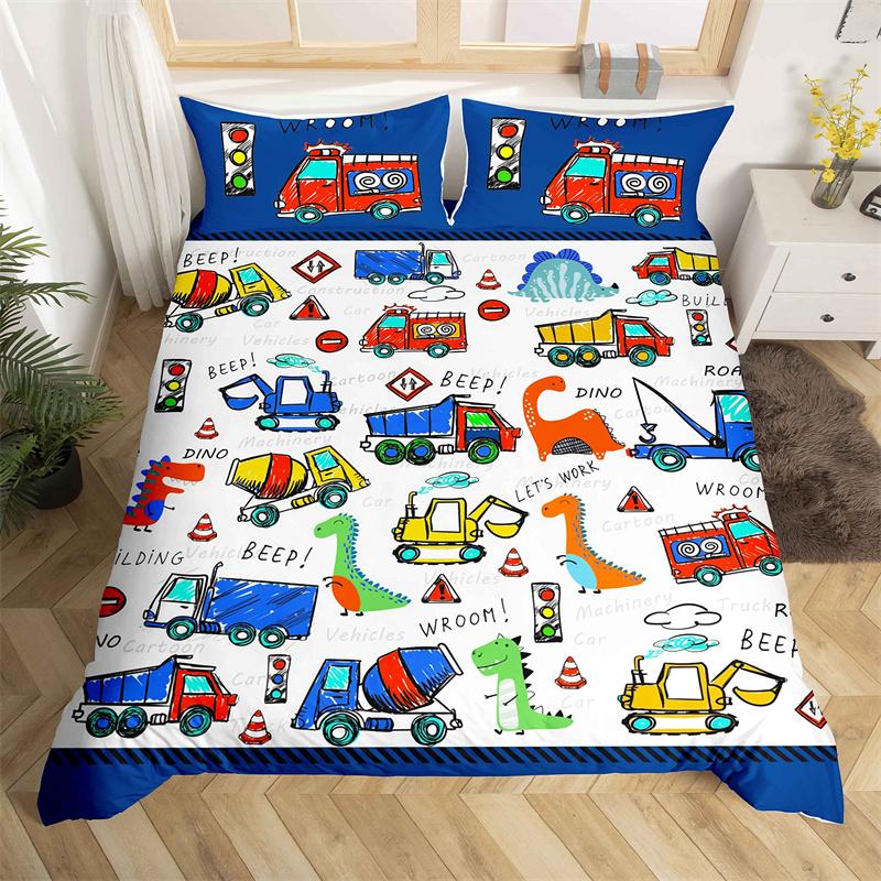Kinder Graafmachine Dekbedovertrek Set Twin Jongens Apparatuur Vrachtwagens King Beddengoed Set Microvezel Bouwplaats Voertuig Auto Dekbedovertrek